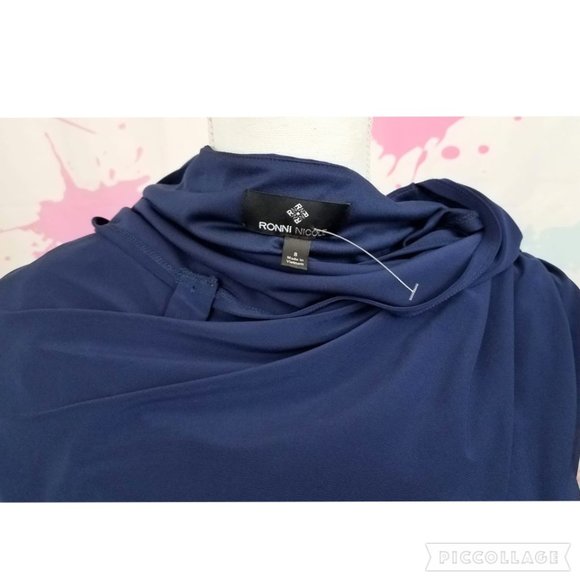 RONNI NICOLE Navy Blue Cowl Neck Dress - Women's 8 - Picture 8 of 9